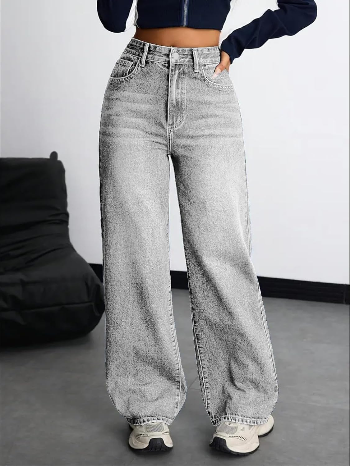 Women's Stretch High-Waist Baggy Jeans - Blue - Image 29