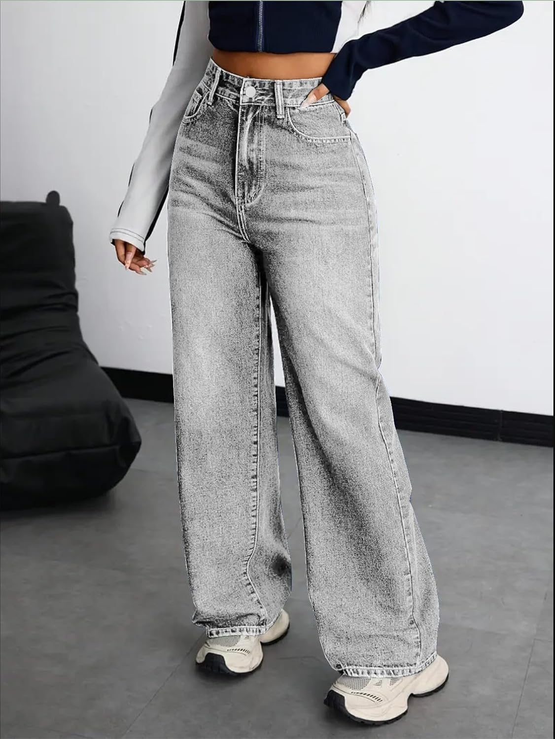 Women's Stretch High-Waist Baggy Jeans - Blue - Image 30