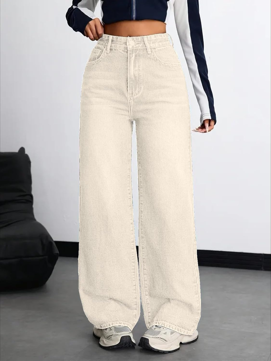 Women's Stretch High-Waist Baggy Jeans - Blue - Image 33