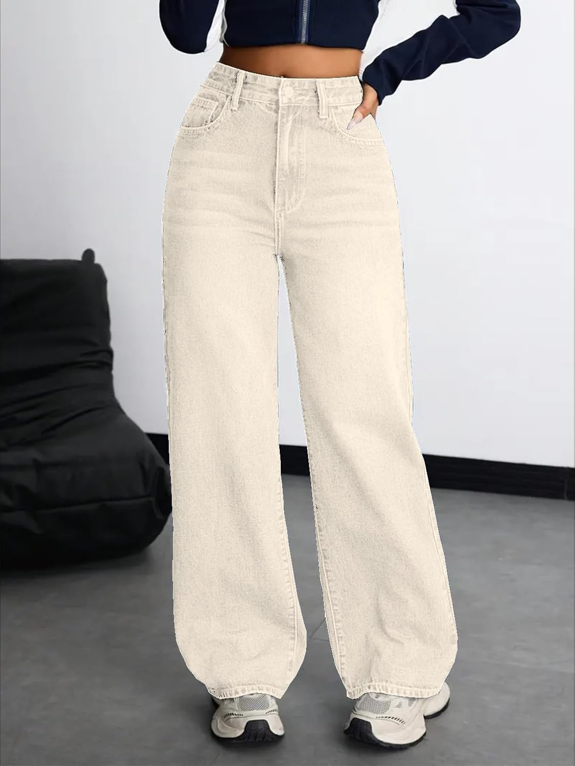 Women's Stretch High-Waist Baggy Jeans - Blue - Image 35