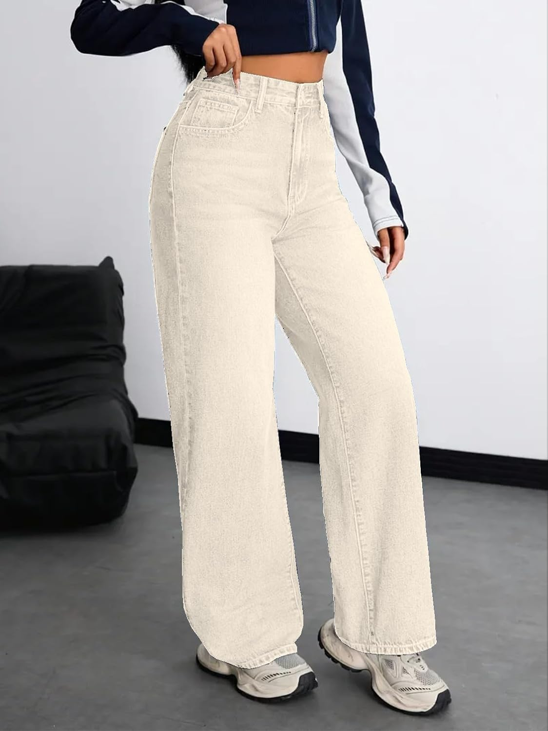 Women's Stretch High-Waist Baggy Jeans - Blue - Image 37