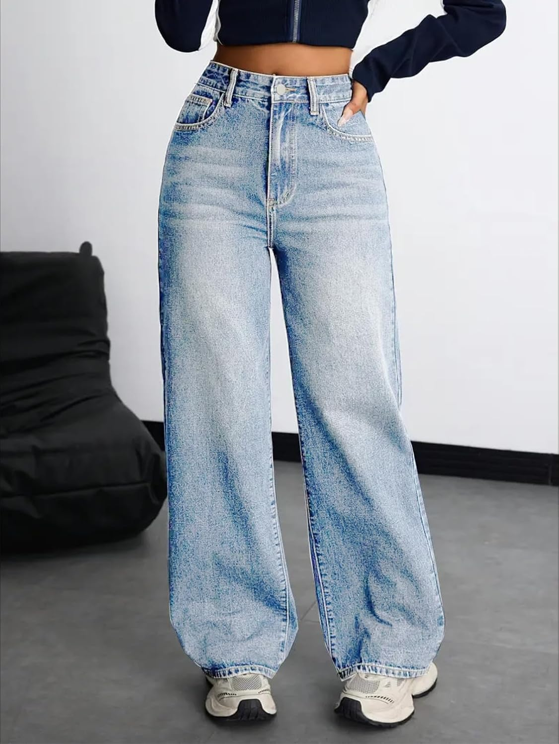 Women's Stretch High-Waist Baggy Jeans - Grey - Image 11