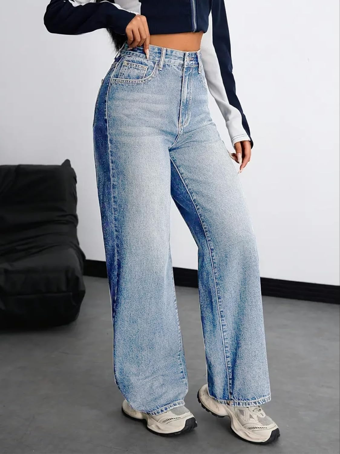 Women's Stretch High-Waist Baggy Jeans - Grey - Image 13