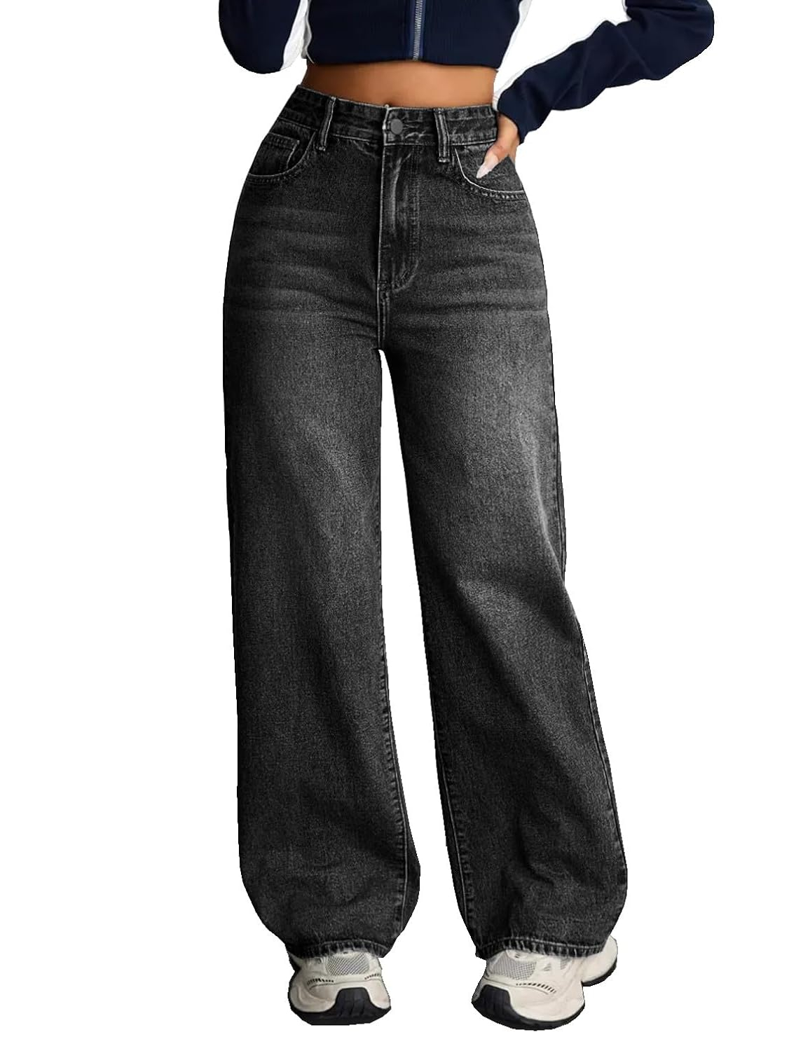 Women's Stretch High-Waist Baggy Jeans - Grey - Image 20