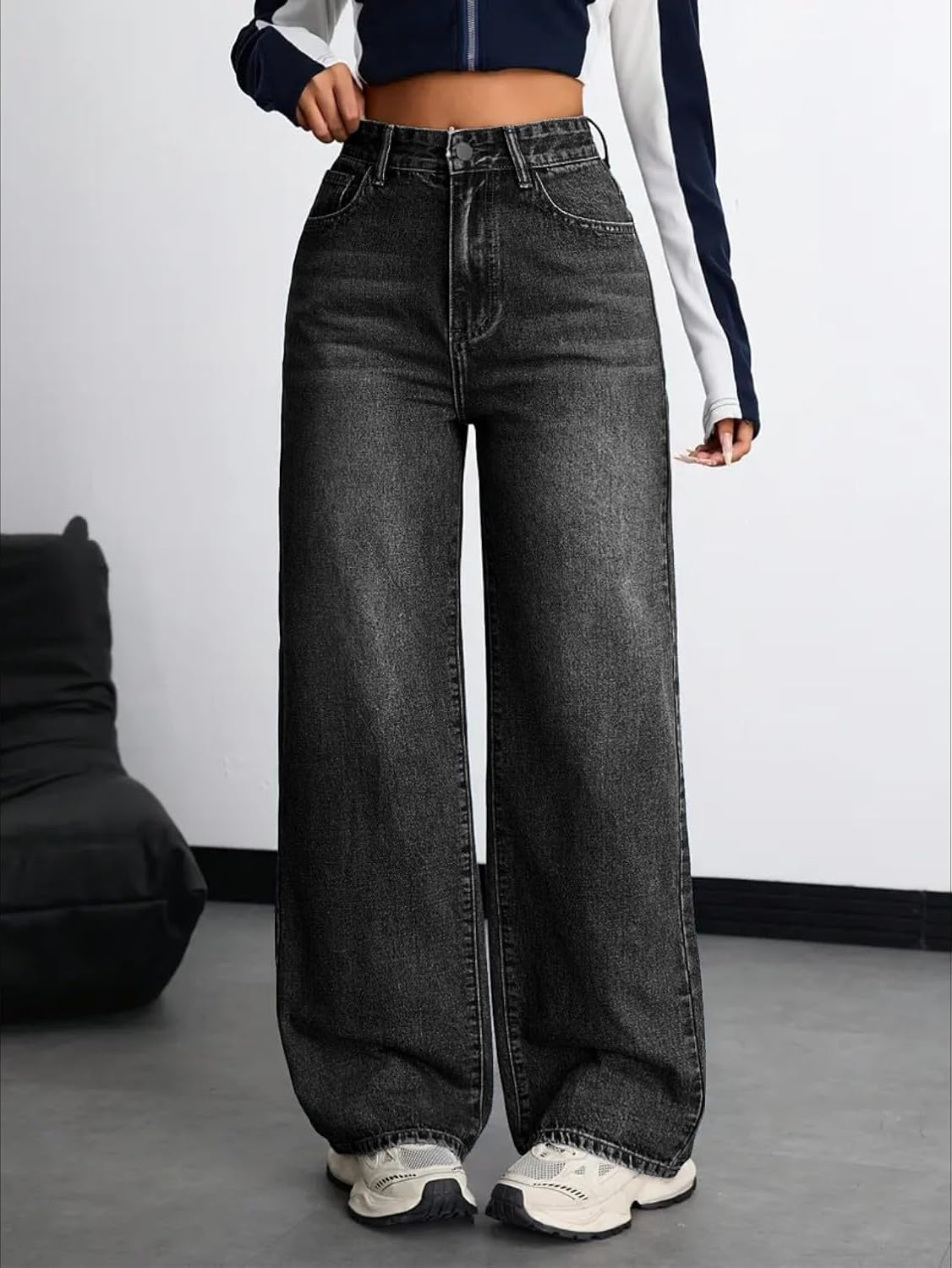 Women's Stretch High-Waist Baggy Jeans - Grey - Image 21
