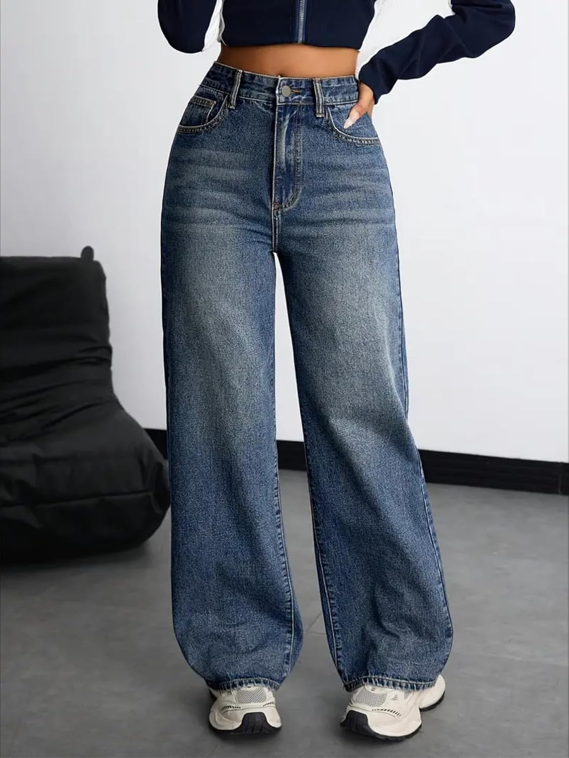 Women's Stretch High-Waist Baggy Jeans - Grey - Image 29