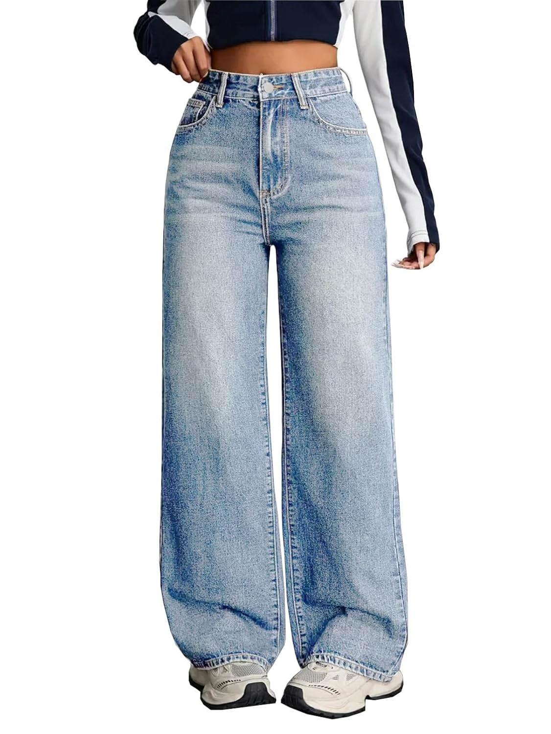 Women's Stretch High-Waist Baggy Jeans - Light Blue - Image 2