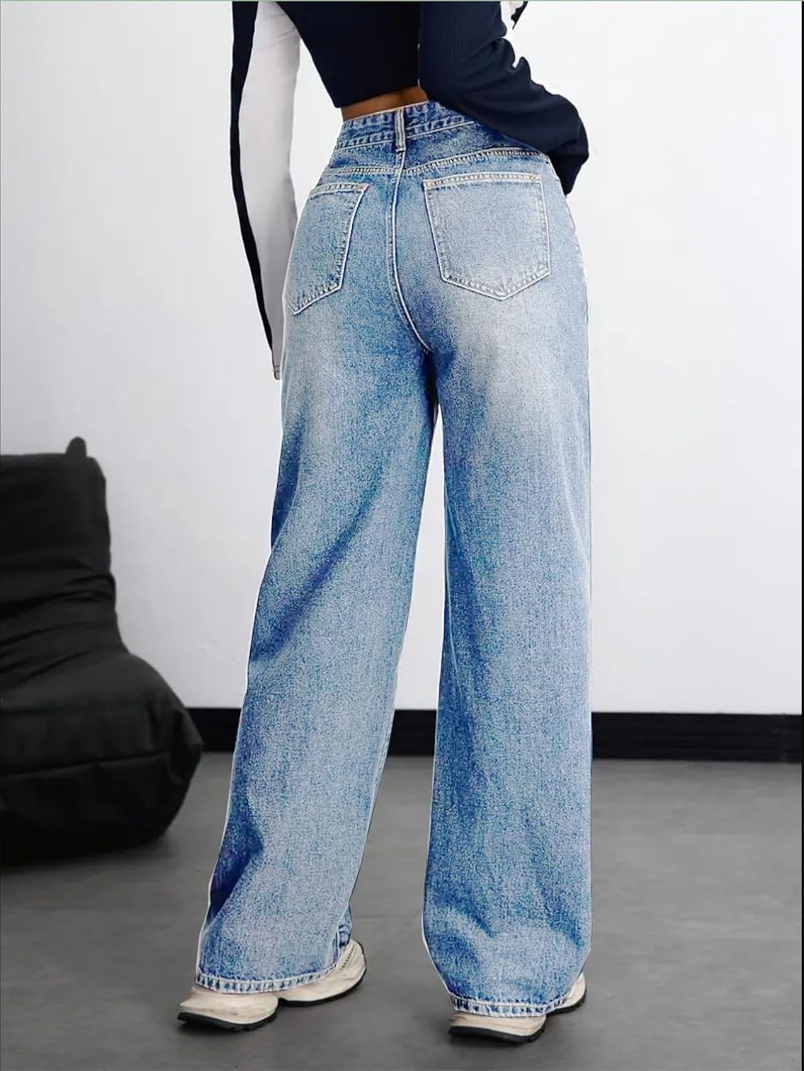 Women's Stretch High-Waist Baggy Jeans - Light Blue - Image 4