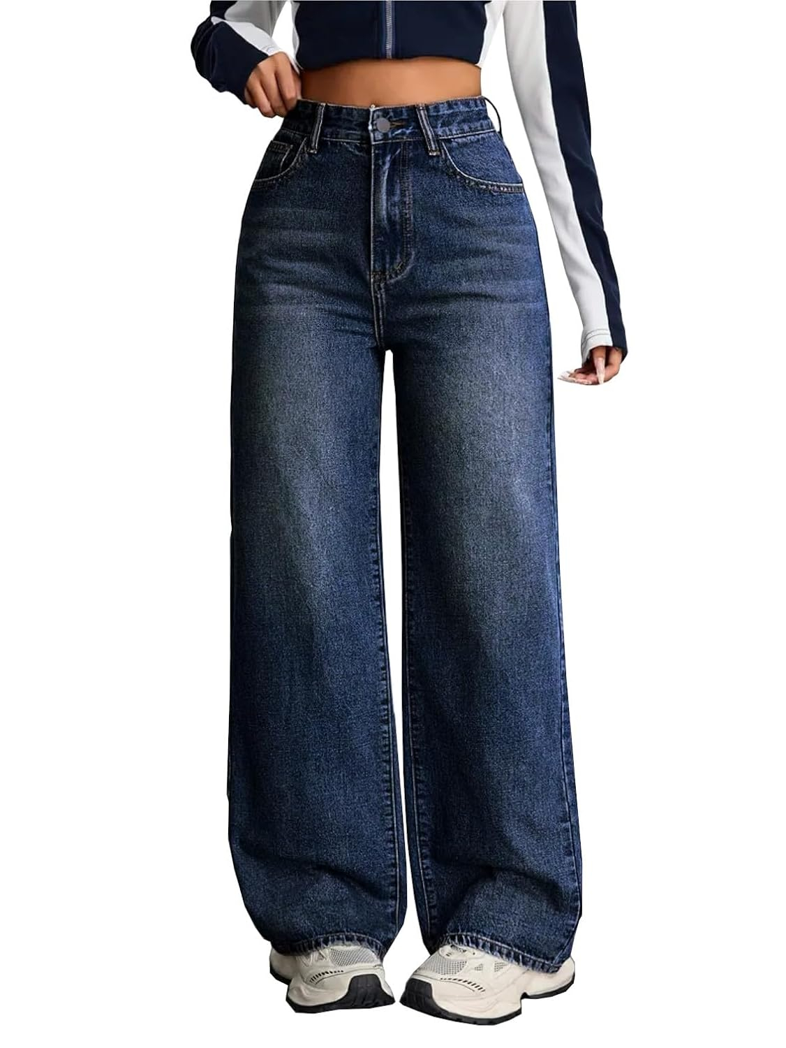 Women's Stretch High-Waist Baggy Jeans - Light Blue - Image 8