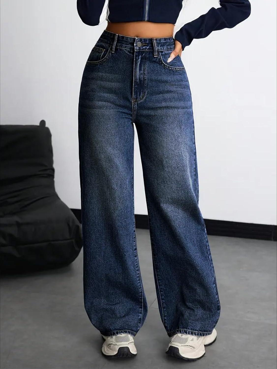 Women's Stretch High-Waist Baggy Jeans - Light Blue - Image 11