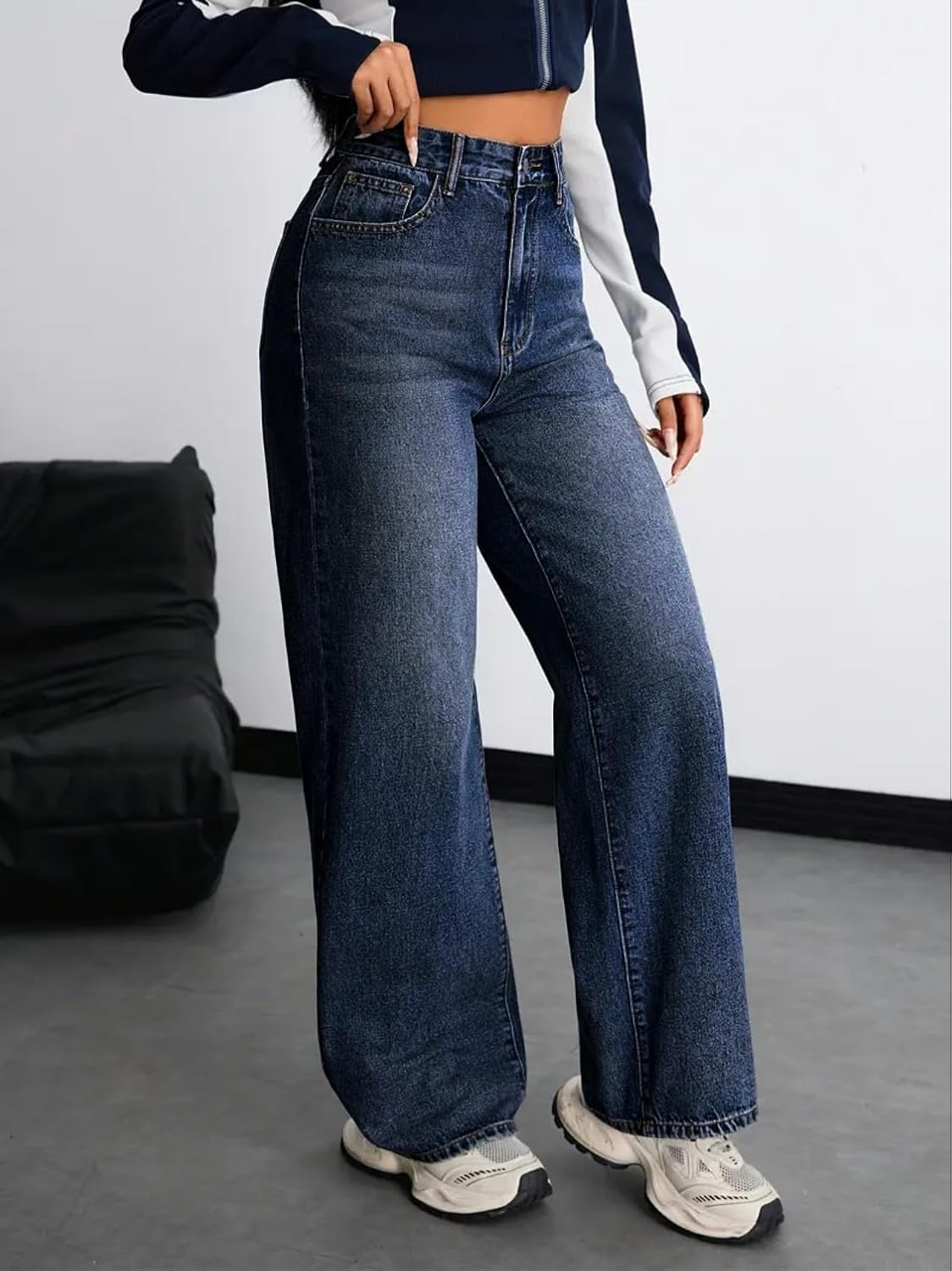 Women's Stretch High-Waist Baggy Jeans - Light Blue - Image 13