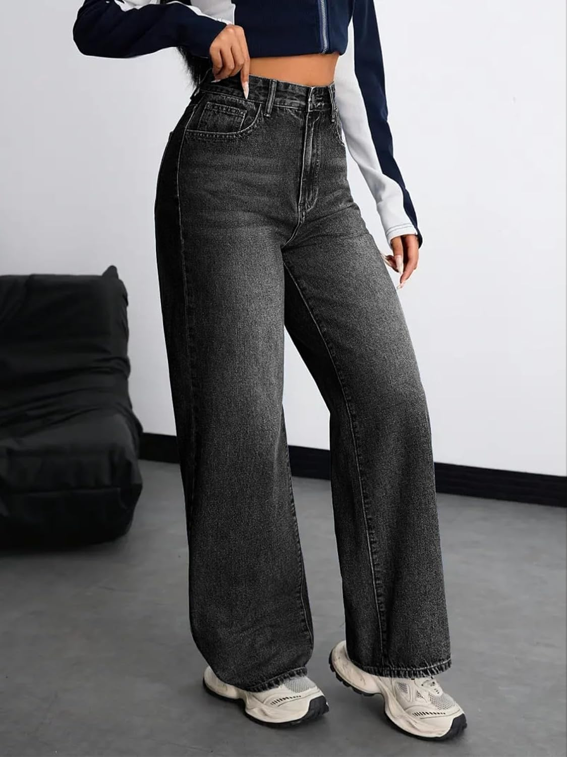 Women's Stretch High-Waist Baggy Jeans - Light Blue - Image 19