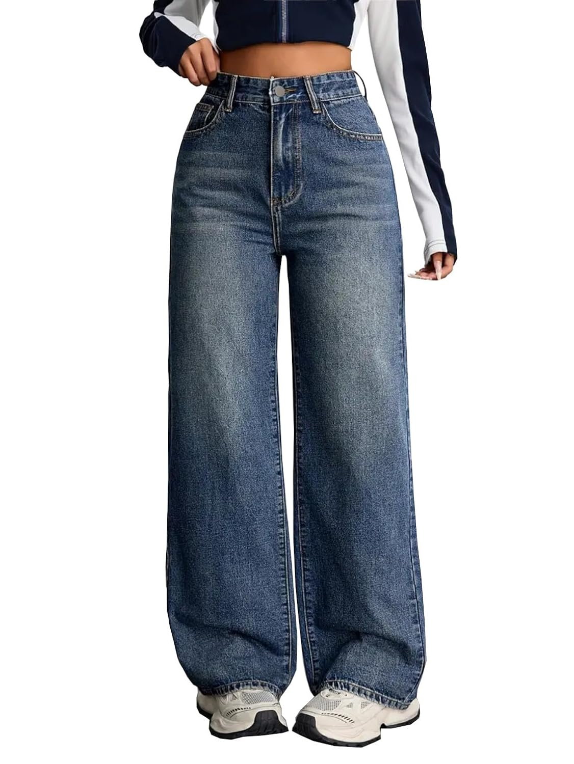 Women's Stretch High-Waist Baggy Jeans - Light Blue - Image 20