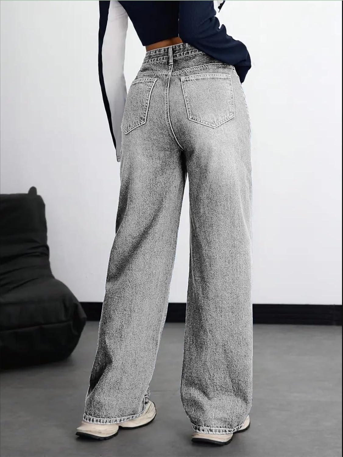 Women's Stretch High-Waist Baggy Jeans - Light Blue - Image 28