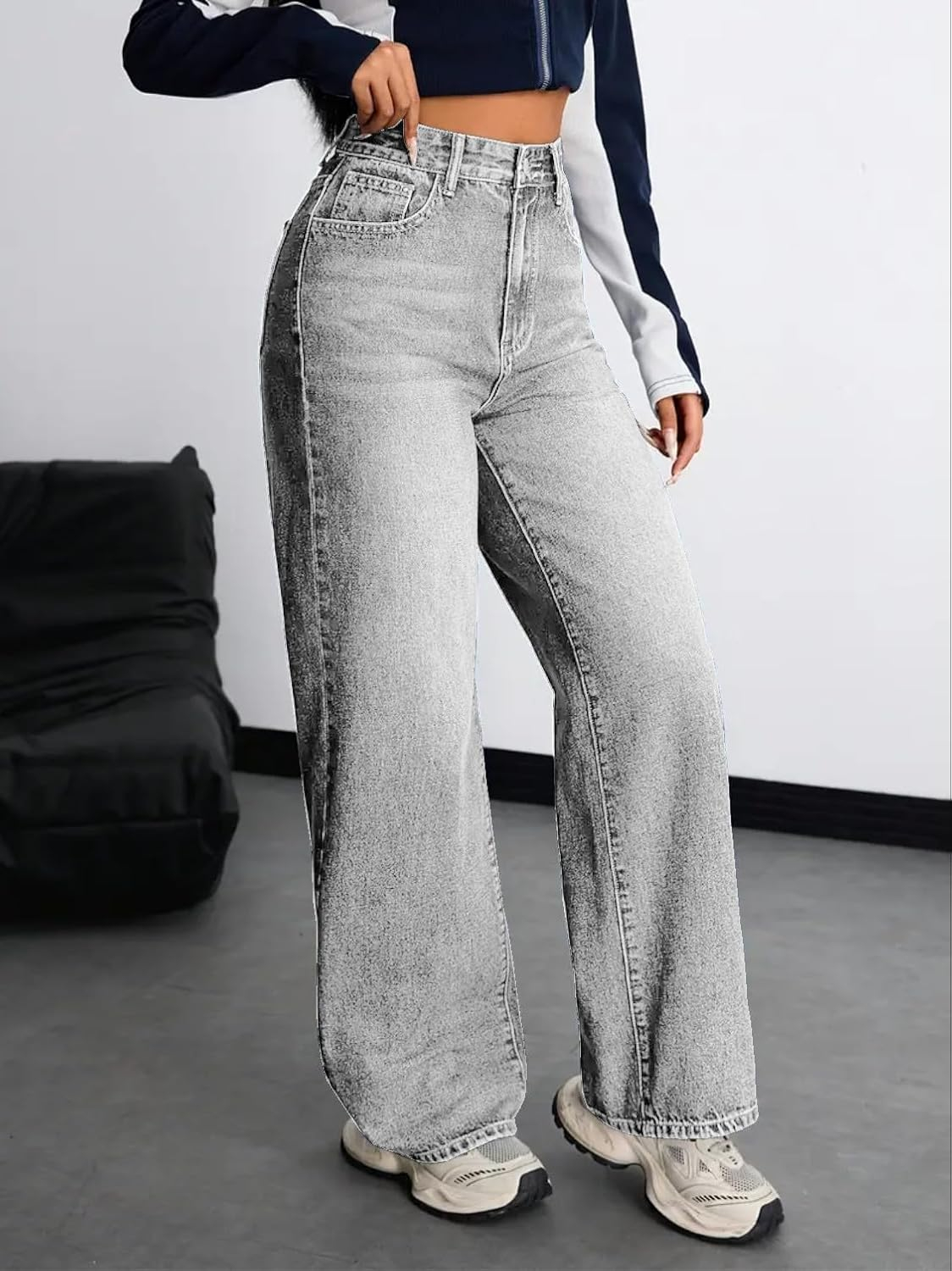 Women's Stretch High-Waist Baggy Jeans - Light Blue - Image 31