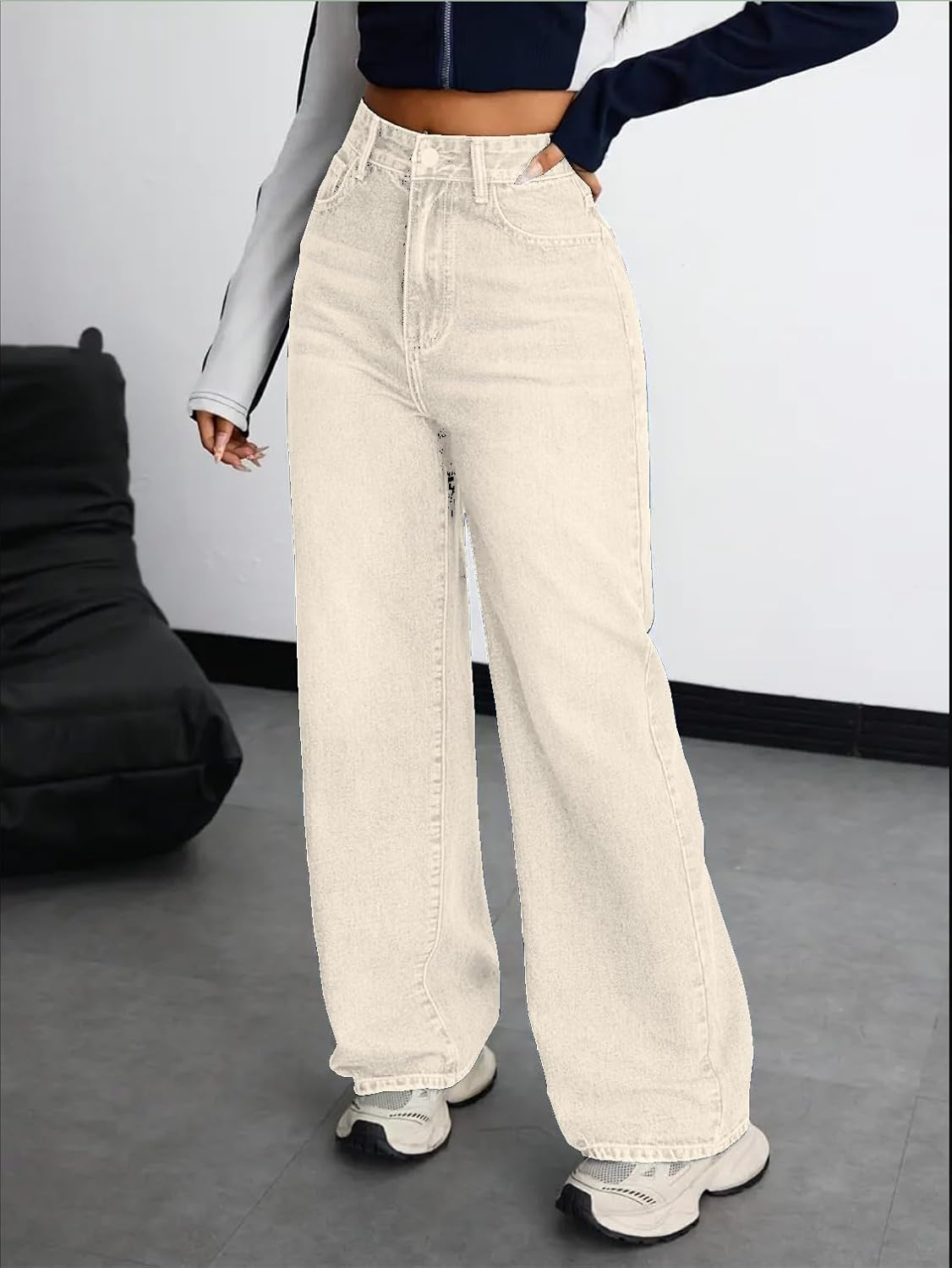 Women's Stretch High-Waist Baggy Jeans - Light Blue - Image 36