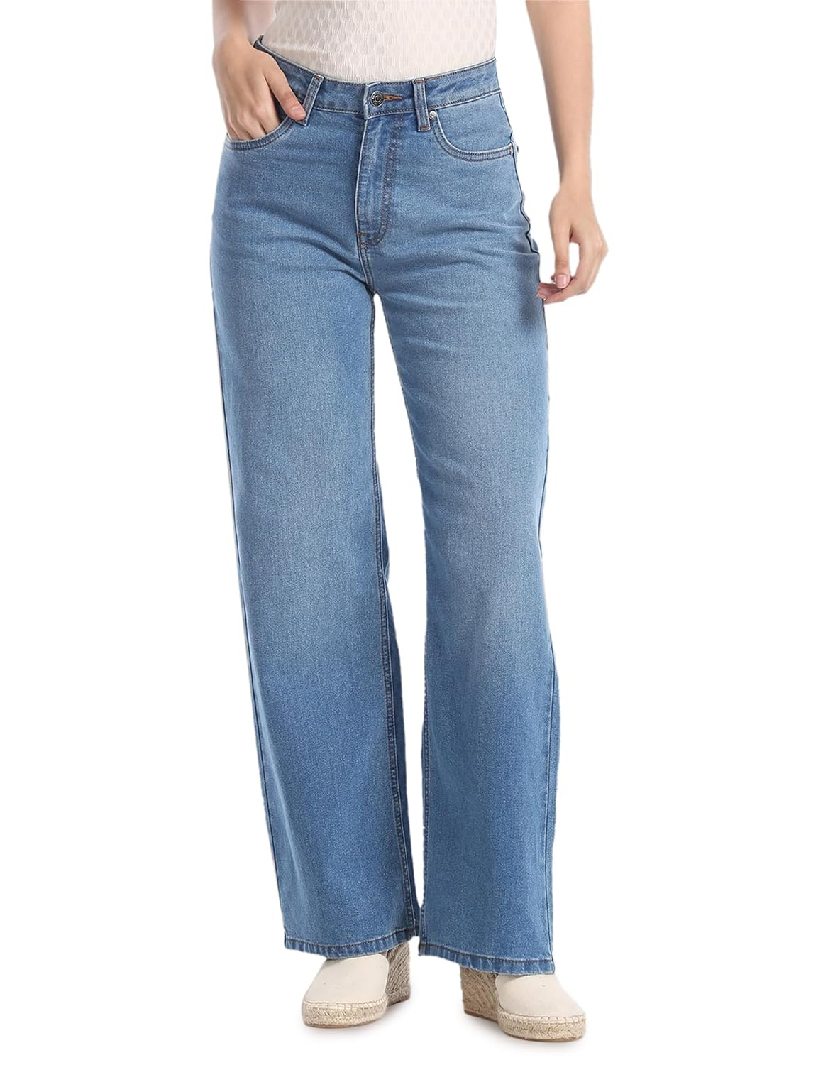 Women's Mid-Rise Wide-Leg Jeans - Blue