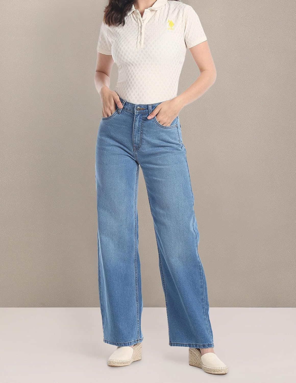 Women's Mid-Rise Wide-Leg Jeans - Blue - Image 3
