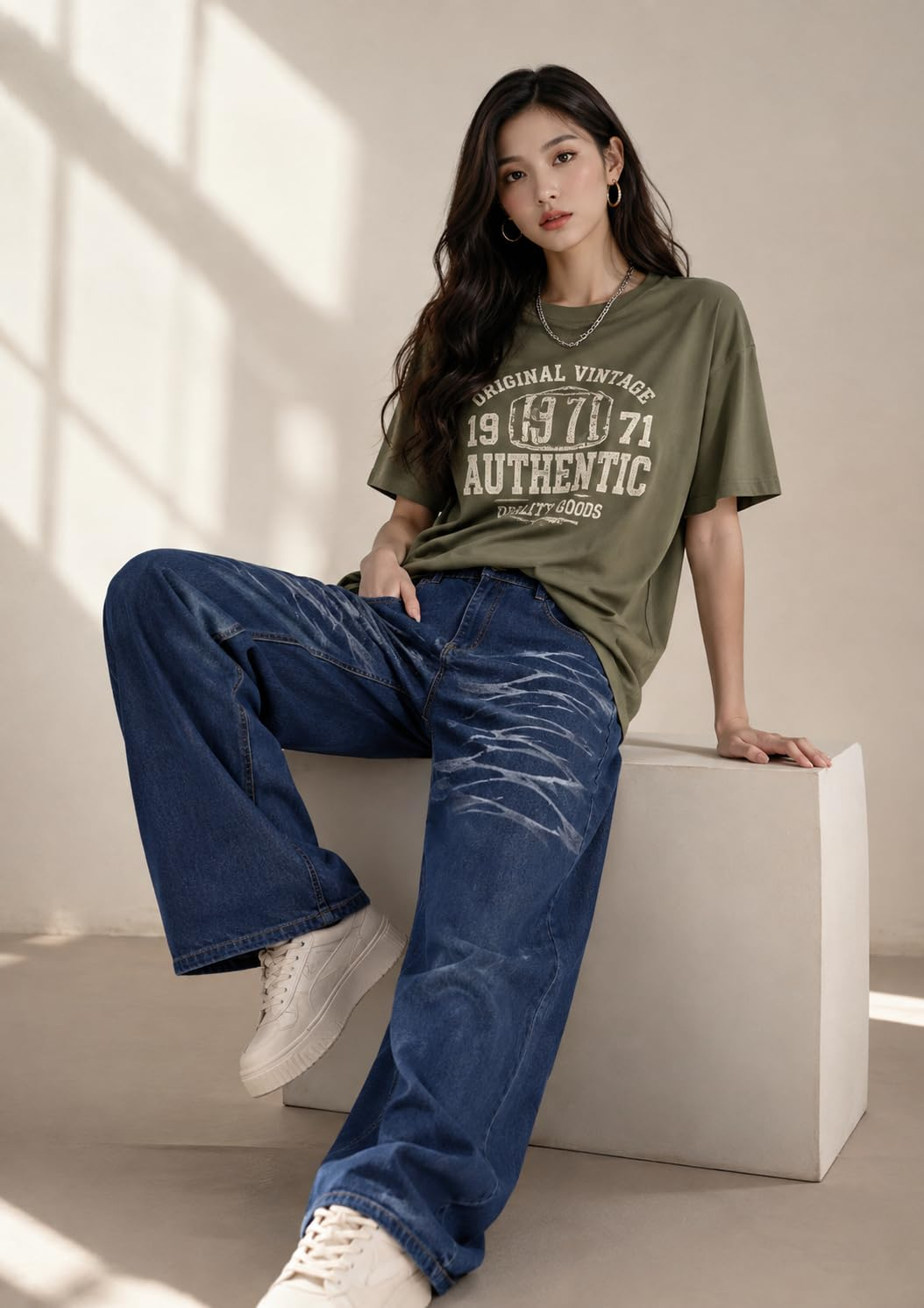 Women's Relaxed Baggy Jeans - Black - Image 42
