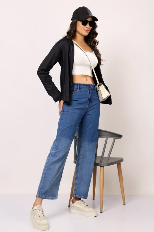 Women's Relaxed Baggy Jeans - Ombre Blue - Image 8