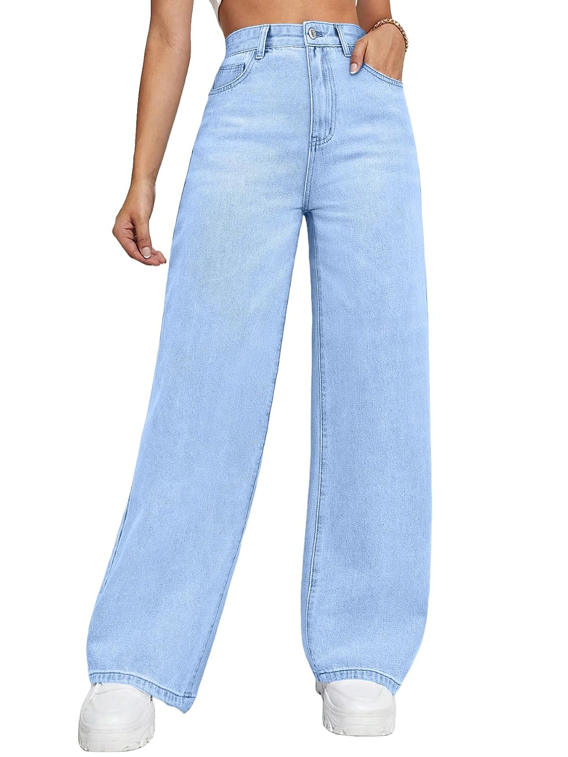 Women's Relaxed Baggy Jeans - Washed Light Blue - Image 10