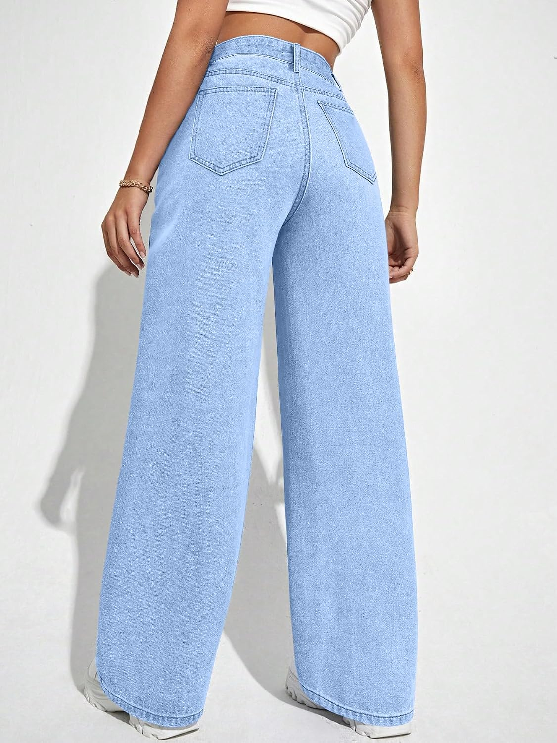 Women's Relaxed Baggy Jeans - Washed Light Blue - Image 11